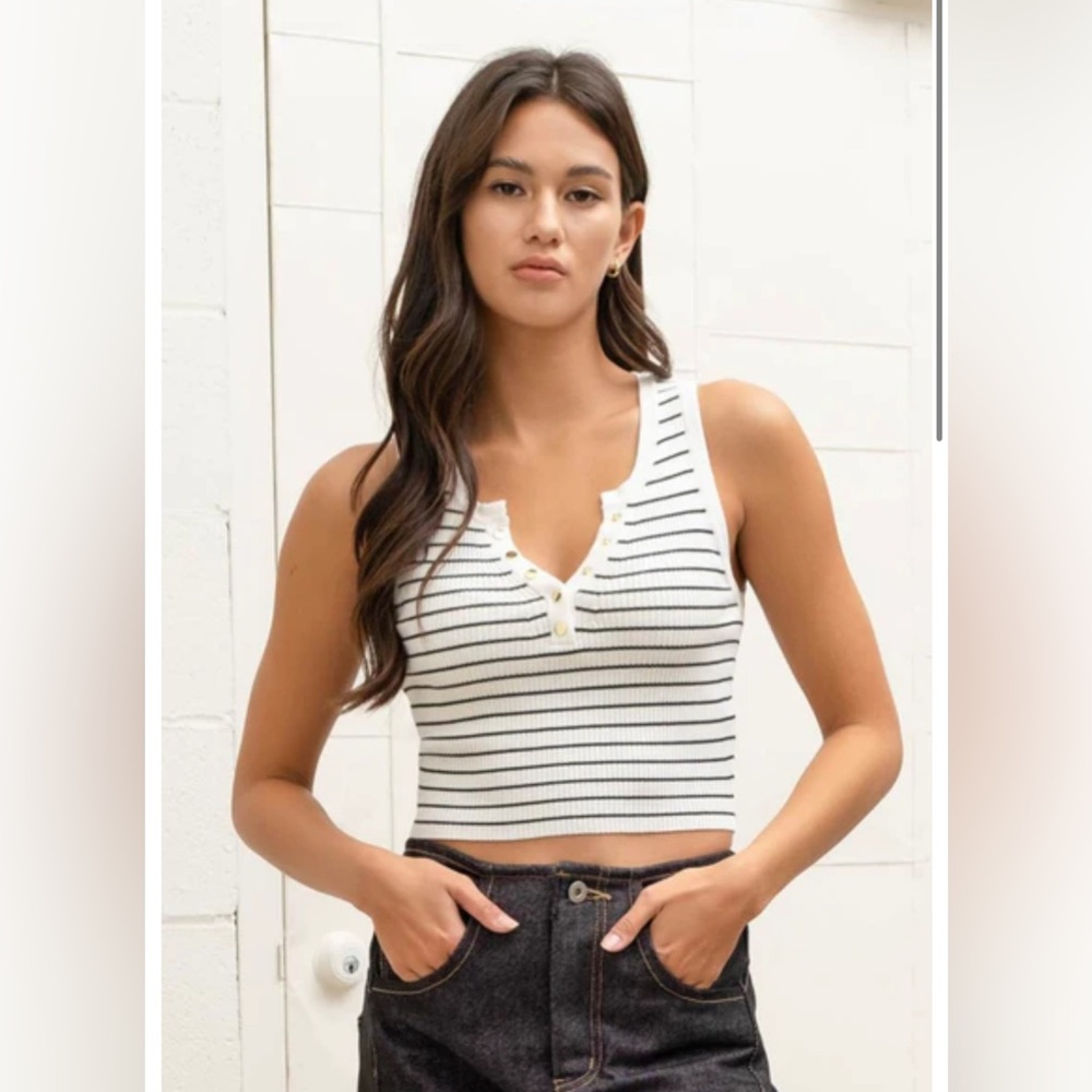 The Workshop Women’s White Black Stripe Sleeveless Ribbed Sweater Tank Size S - Picture 1 of 12